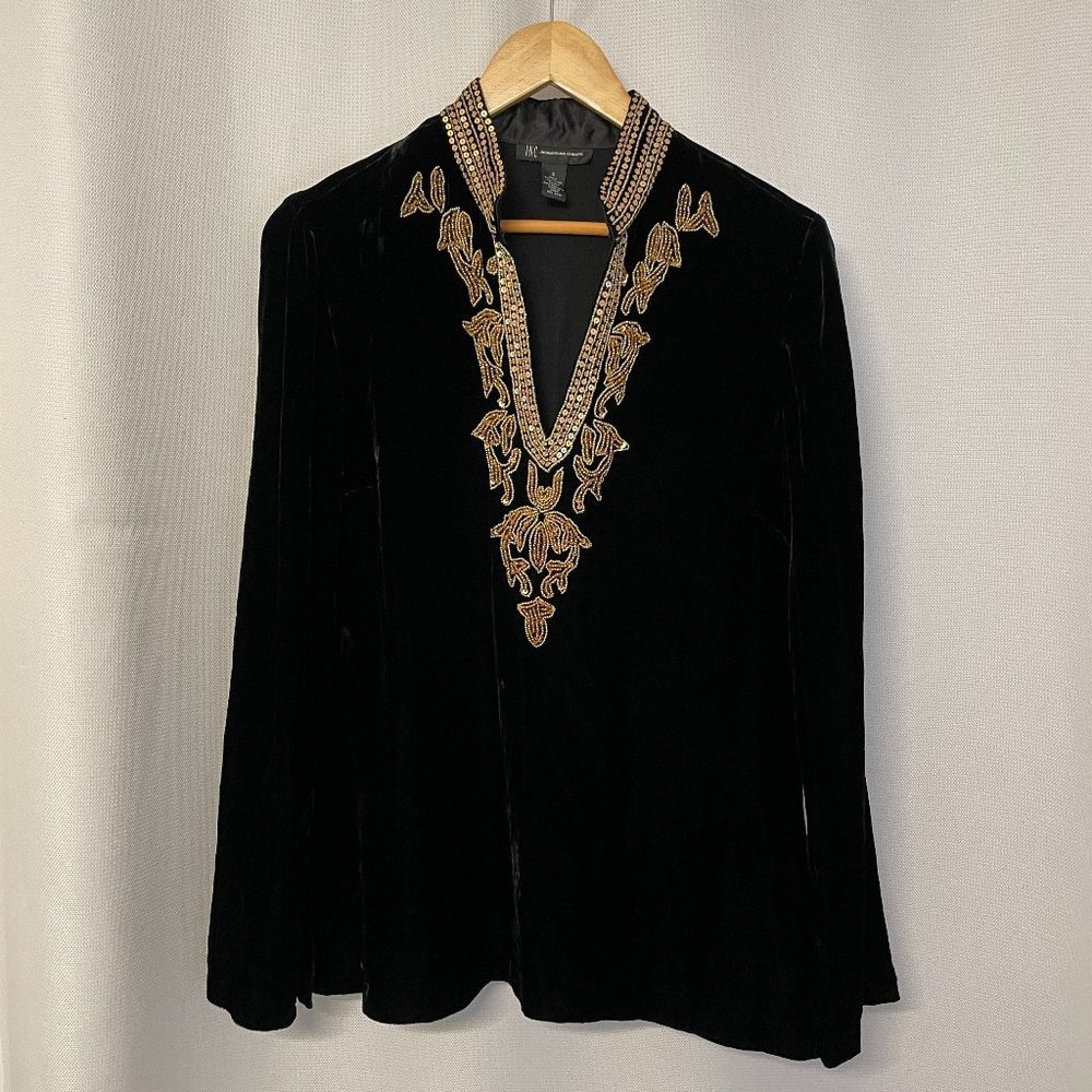 Inc. Velvet Long Sleeve Top with Gold Beading